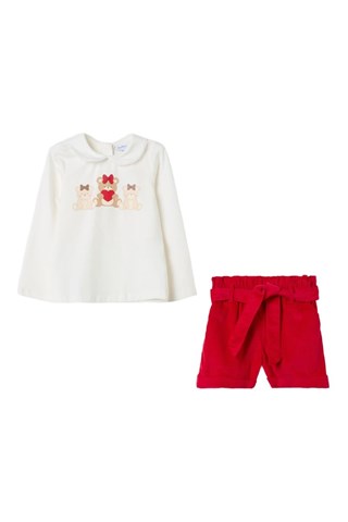 T-shirt e calções - Cru e vermelho