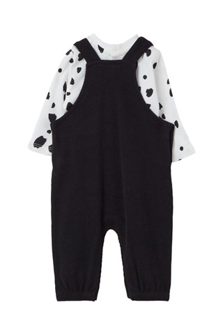 T-shirt e jardineiras em algodão biológico 101 Dálmatas Disney - Preto e branco