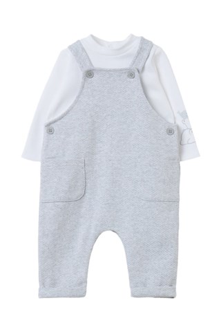 T-shirt e jardineiras - Cru e cinzento-claro mesclado