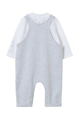 T-shirt e jardineiras - Cru e cinzento-claro mesclado