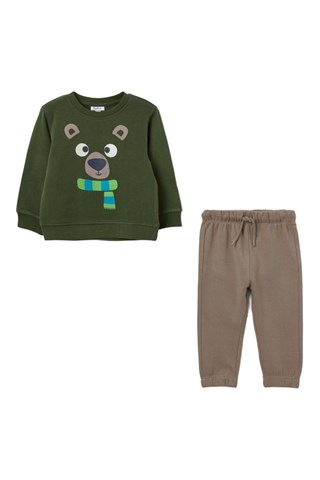 T-shirt e calças - Verde-escuro e bege