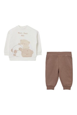 Sweat e calças em algodão biológico - Cru e castanho