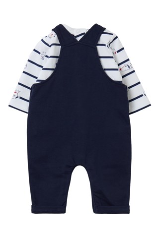 T-shirt e jardineiras em algodão biológico - Azul-marinho e branco