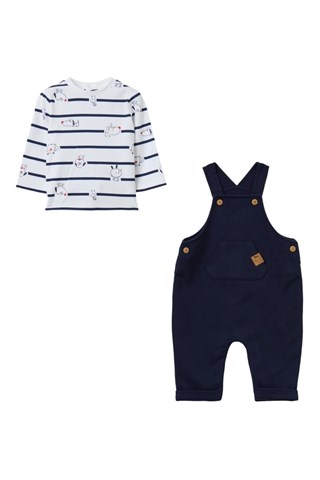 T-shirt e jardineiras em algodão biológico - Azul-marinho e branco