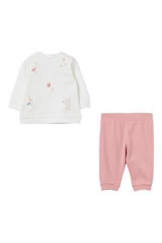 T-shirt e calças em algodão biológico - Rosa e branco