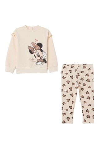 T-shirt Minnie Disney e calças em algodão biológico - Cru