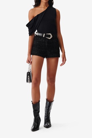 Short en tweed et velours taille haute Giselle - Noir