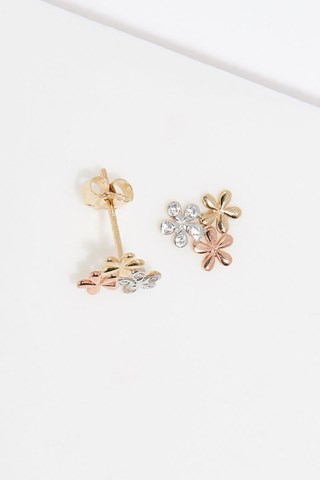 Puces Minis Fleurs  -  Or blanc, or jaune et or rose