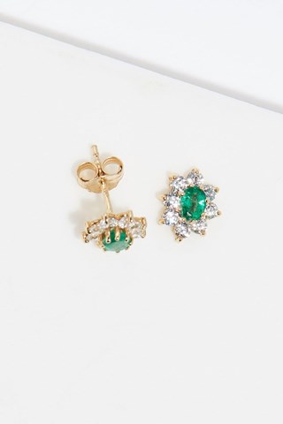 Puces Marguerite Emeraude - Or jaune et émeraudes