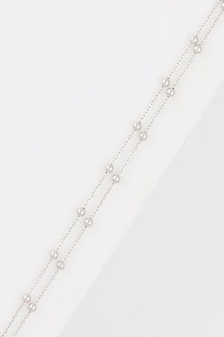 Bracelet double chaîne boules - Or blanc