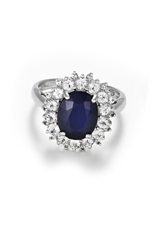 Bague Soleil Bleu - Or blanc, topazes et saphir