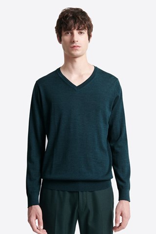 Camisola em lã merino - Azul-escuro