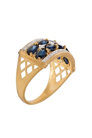 Anel Hanoï - Ouro amarelo, safiras e diamantes
