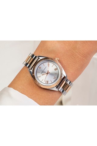 Stalen Quartz Horloge met Diamant - Zilverkleurig en Roségoudkleurig - Monica Monaco