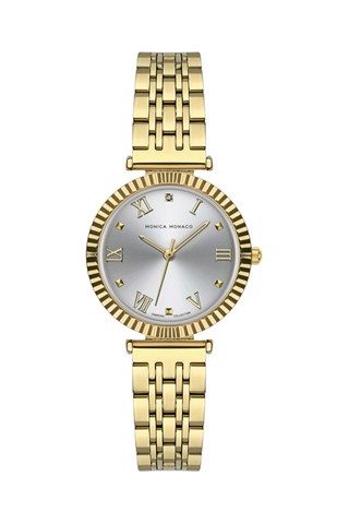 Stalen & Diamanten Quartz Horloge - Goudkleurig en Zilverkleurig - Monica Monaco