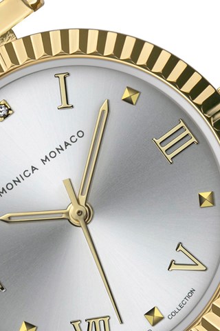 Stalen & Diamanten Quartz Horloge - Goudkleurig en Zilverkleurig - Monica Monaco