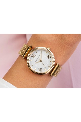 Stalen & Diamanten Quartz Horloge - Goudkleurig en Zilverkleurig - Monica Monaco