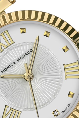 Stalen & Diamanten Quartz Horloge - Goudkleurig en Zilverkleurig - Monica Monaco