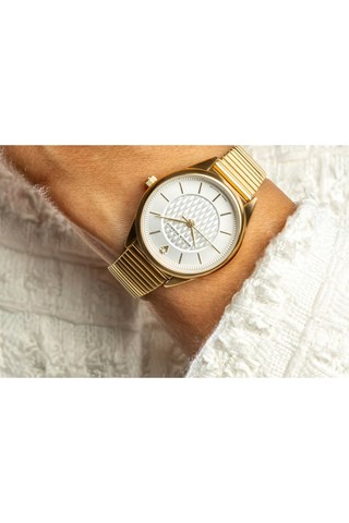 Stalen Quartz Horloge met Diamant - Goudkleurig en Wit