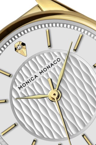 Stalen Quartz Horloge met Diamant - Goudkleurig en Wit