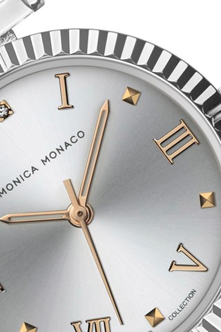 Stalen & Diamanten Quartz Horloge - Zilverkleurig en Roségoudkleurig - Monica Monaco