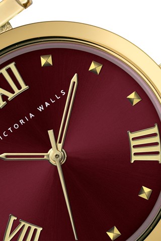 Stalen Quartz Horloge - Goudkleurig en bordeauxrood - Victoria Walls