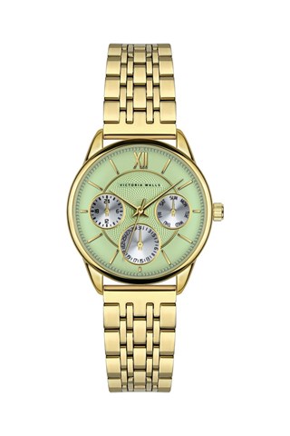 Stalen Quartz Horloge - Goudkleurig en groen - Victoria Walls