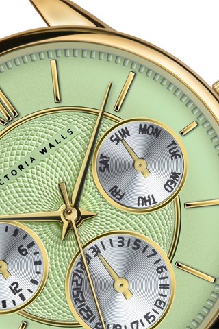 Stalen Quartz Horloge - Goudkleurig en groen - Victoria Walls