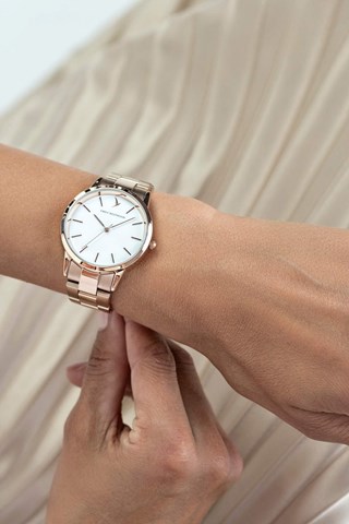 Stalen Quartz Horloge - Roségoudkleurig en Wit - Emily Westwood