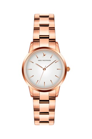 Stalen Quartz Horloge - Roségoudkleurig en Wit - Emily Westwood