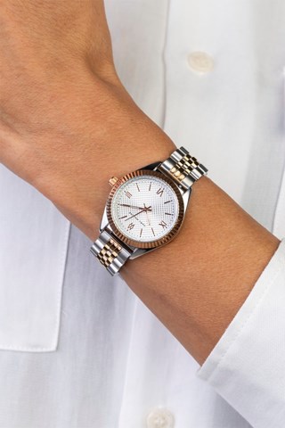 Stalen Quartz Horloge - Zilverkleurig en Roségoudkleurig - Marc Malone