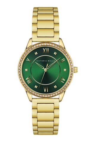 Stalen Quartz Horloge - Goudkleurig en Groen