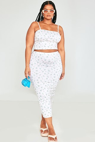 Falda recta de talle alto - Blanco y verde claro