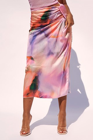 Falda drapeada de talle alto - Rosa y violeta