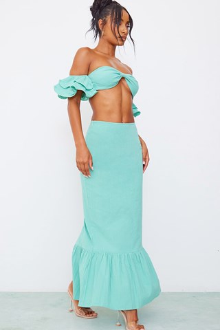 Falda larga de talle alto - Verde agua