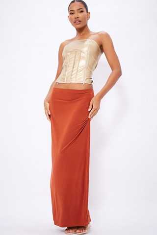 Falda larga de talle alto - Rojo teja