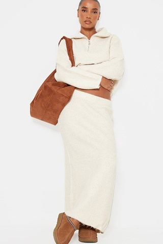 Falda larga de talle alto - Beige