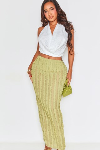 Falda larga de talle alto - Verde claro