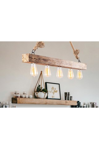 Suspension en bois Erebos - Naturel - 5 x 40 W