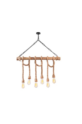 Suspension Erebos - Noir et naturel - 6 x 100 W