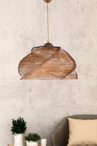 Suspension en bois et bambou Pentagone Antiquation - Naturel et doré - 45-60 W