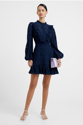 Abito con volant in sangallo Appelona - Navy