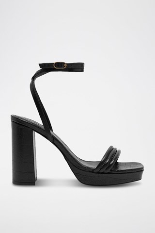 Sandales à talons en cuir de chèvre Cianna - Noir