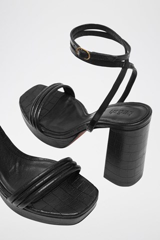 Sandales à talons en cuir de chèvre Cianna - Noir