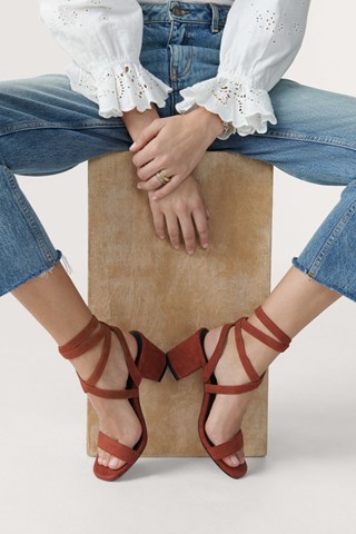 Sandales à talons en cuir de chèvre nubuck Cequoia - Rouge brique