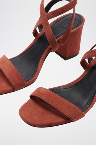 Sandales à talons en cuir de chèvre nubuck Cequoia - Rouge brique