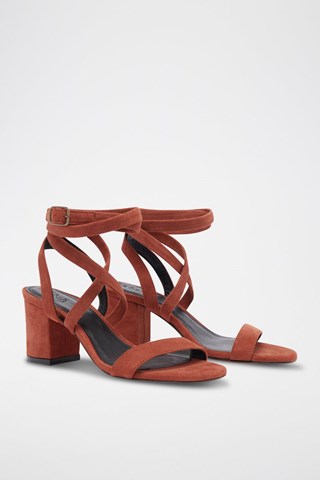 Sandales à talons en cuir de chèvre nubuck Cequoia - Rouge brique