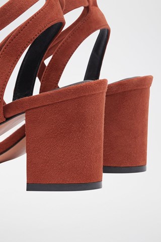 Sandales à talons en cuir de chèvre nubuck Cequoia - Rouge brique