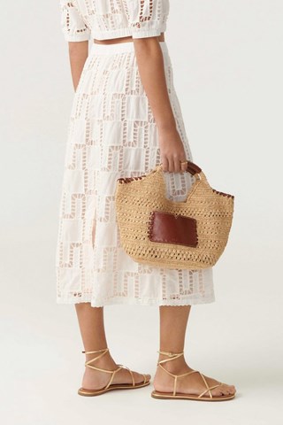 Jupe midi taille haute en coton biologique Anira - Ecru