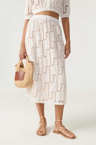 Jupe midi taille haute en coton biologique Anira - Ecru